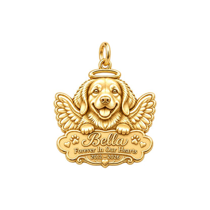 Heavenly Angel Pup Charm Bracelet – Personalized Dog Mom Gift – 18K gold plated 2 cm charm, front view