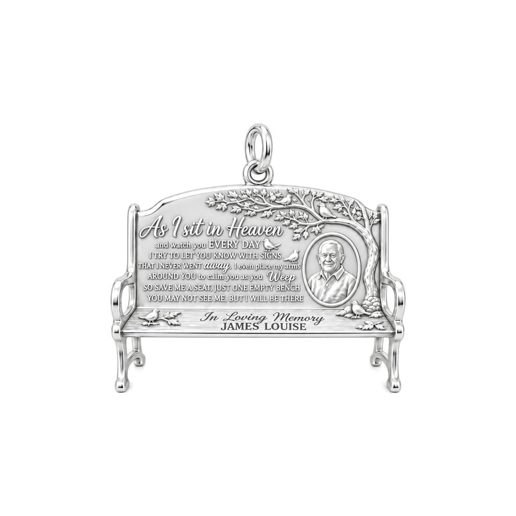 Heavenly Bench Memorial Charm Bracelet – Personalized Memorial Gift – silver plated 3 cm charm, front view