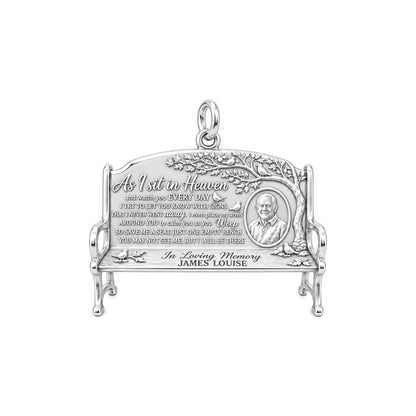 Heavenly Bench Memorial Charm Bracelet – Personalized Memorial Gift – silver plated 3 cm charm, front view