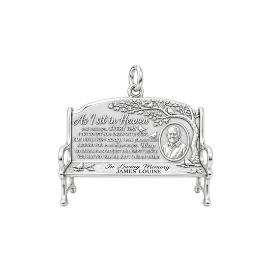 Heavenly Bench Memorial Charm Bracelet – Personalized Memorial Gift – silver plated 3 cm charm, front view
