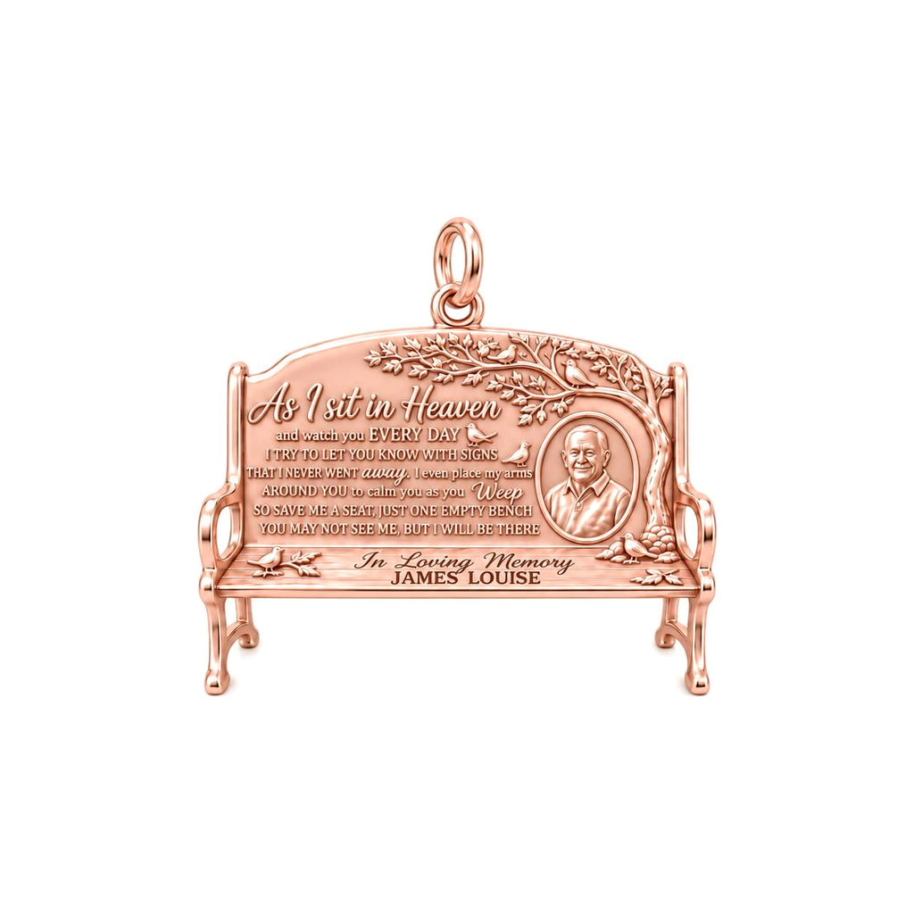 Heavenly Bench Memorial Charm Bracelet – Personalized Memorial Gift – rose gold 3 cm charm, front view
