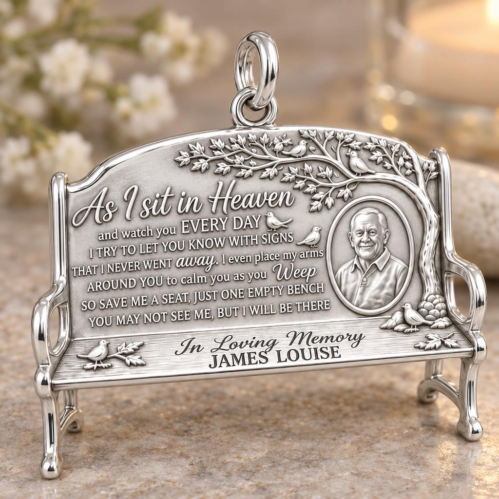 Heavenly Bench Memorial Charm Bracelet – Personalized Memorial Gift – macro detail of the charm