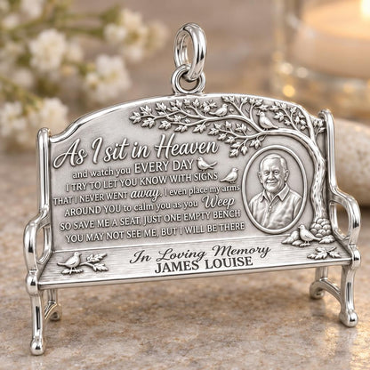 Heavenly Bench Memorial Charm Bracelet – Personalized Memorial Gift – macro detail of the charm