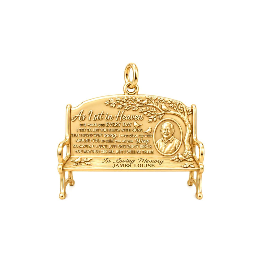 Heavenly Bench Memorial Charm Bracelet – Personalized Memorial Gift – 18K gold plated 3 cm charm, front view