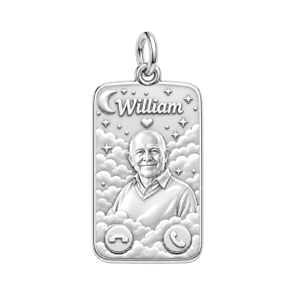 Heavenly Call Portrait Charm Bracelet – Personalized Memorial Gift – silver plated 2 cm charm, front view