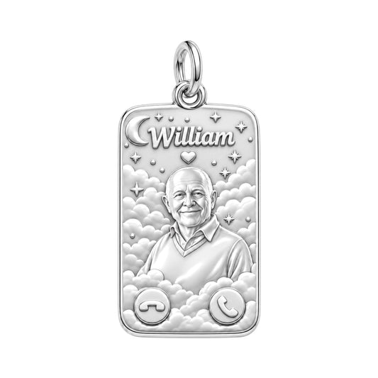 Heavenly Call Portrait Charm Bracelet – Personalized Memorial Gift – silver plated 2 cm charm, front view