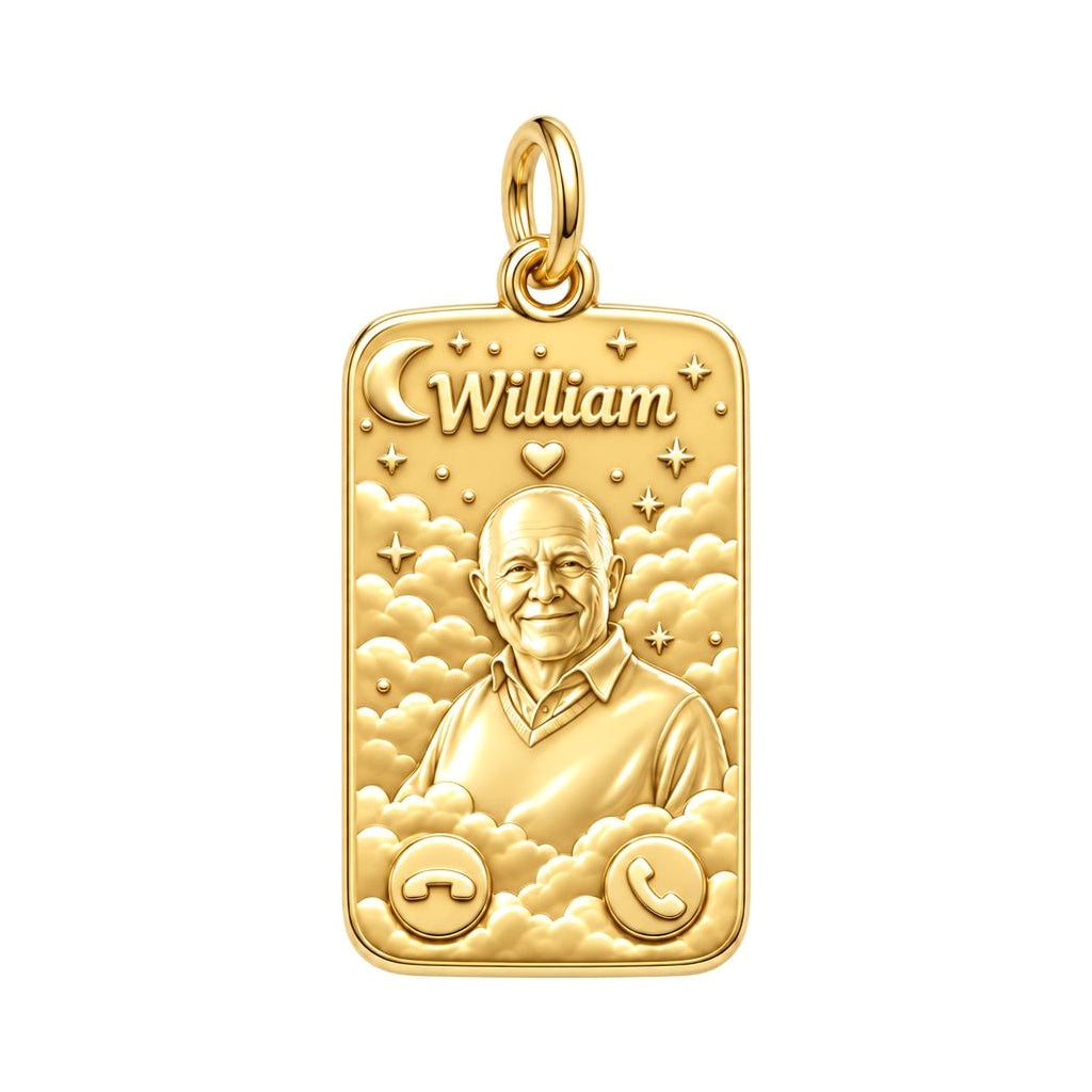Heavenly Call Portrait Charm Bracelet – Personalized Memorial Gift – 18K gold plated 2 cm charm, front view