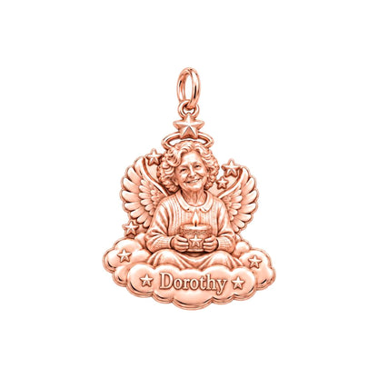 Heavenly Guardian Angel Charm Bracelet – Personalized Memorial Gift – rose gold 2 cm charm, front view