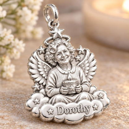 Heavenly Guardian Angel Charm Bracelet – Personalized Memorial Gift – macro detail of the charm