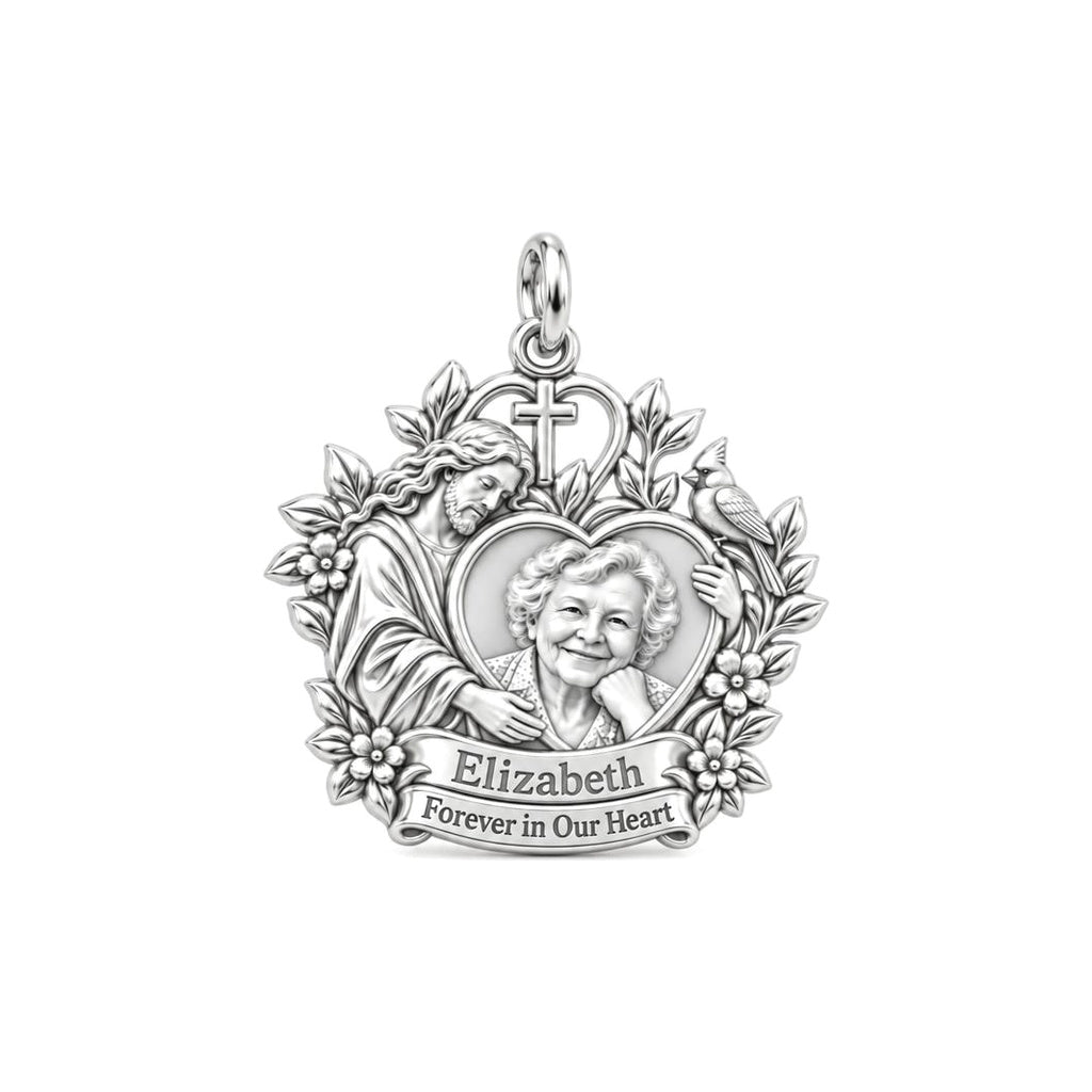 Heavenly Guardian Portrait Charm Bracelet – Personalized Mom Gift – silver plated 2 cm charm, front view