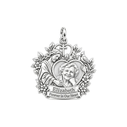 Heavenly Guardian Portrait Charm Bracelet – Personalized Mom Gift – silver plated 2 cm charm, front view