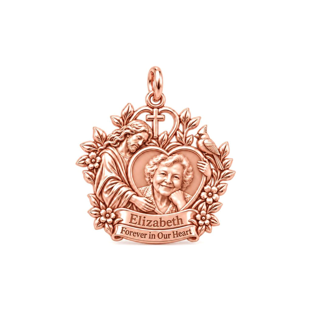 Heavenly Guardian Portrait Charm Bracelet – Personalized Mom Gift – rose gold 2 cm charm, front view
