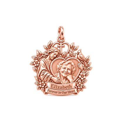 Heavenly Guardian Portrait Charm Bracelet – Personalized Mom Gift – rose gold 2 cm charm, front view