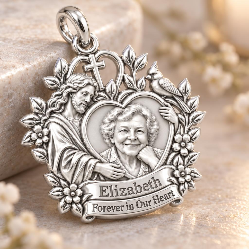Heavenly Guardian Portrait Charm Bracelet – Personalized Mom Gift – macro detail of the charm
