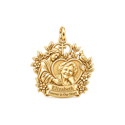 Heavenly Guardian Portrait Charm Bracelet – Personalized Mom Gift – 18K gold plated 2 cm charm, front view