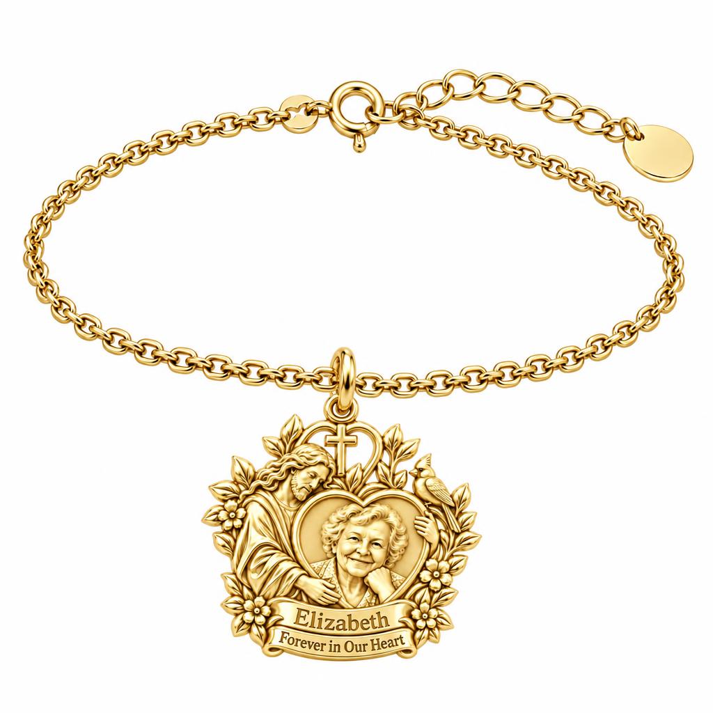 Heavenly Guardian Portrait Charm Bracelet Set – 18K gold, front view