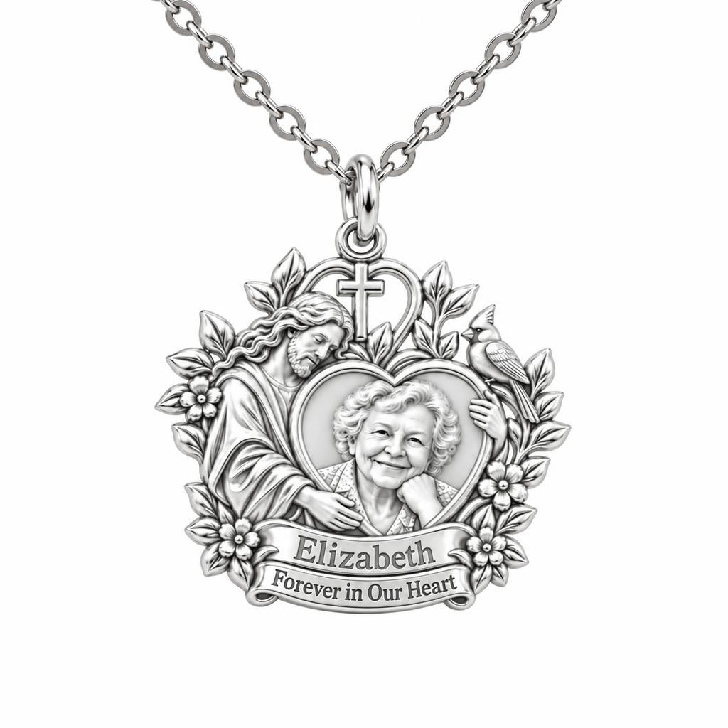 Heavenly Guardian Portrait Charm Necklace Set – silver, front view