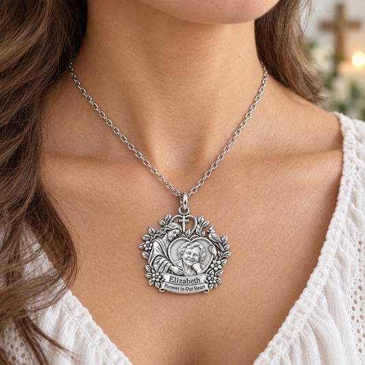 Heavenly Guardian Portrait Charm Necklace Set – worn / in use