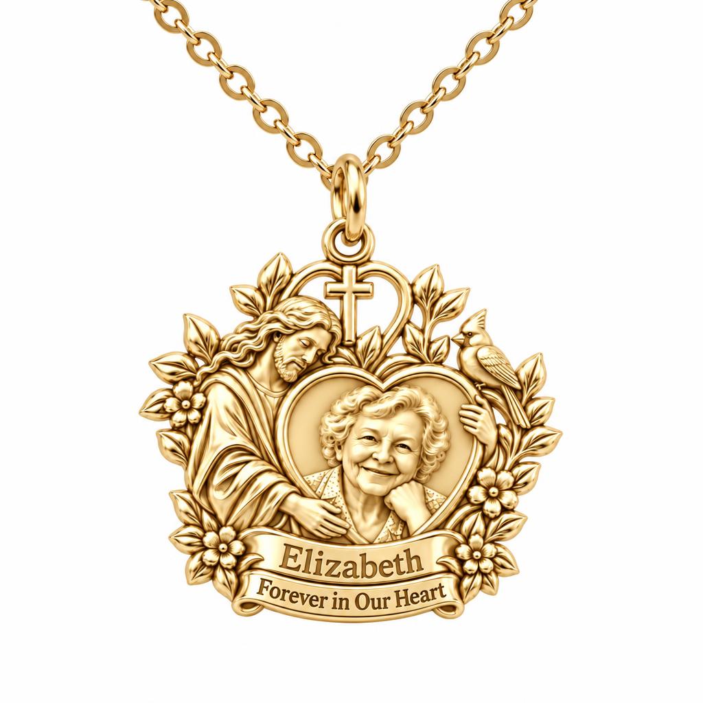 Heavenly Guardian Portrait Charm Necklace Set – 18K gold, front view