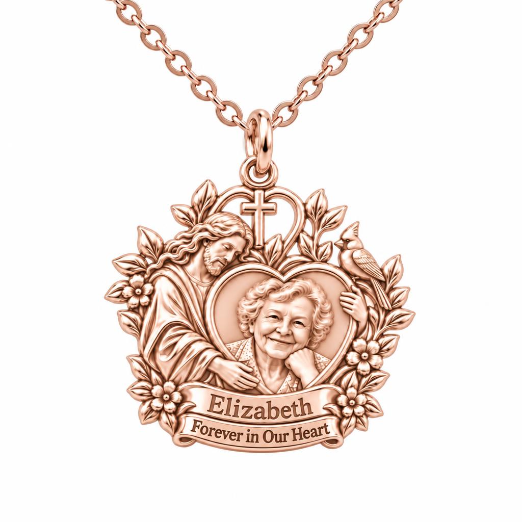 Heavenly Guardian Portrait Charm Necklace Set – rose gold, front view