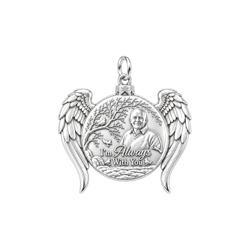 Heavenly Guardian Wings Charm Bracelet – Personalized Memorial Gift – silver plated 2 cm charm, front view
