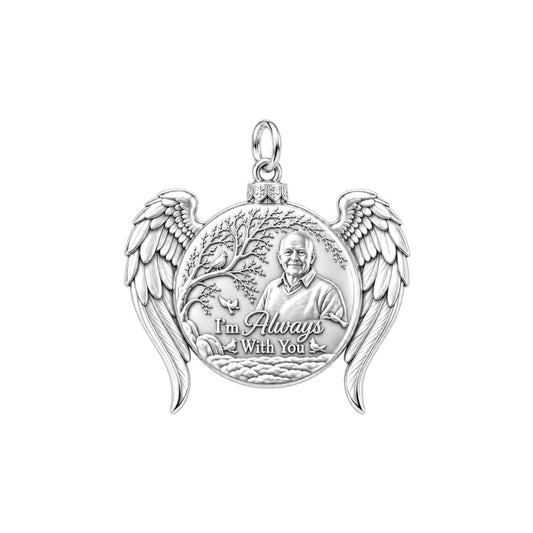 Heavenly Guardian Wings Charm Bracelet – Personalized Memorial Gift – silver plated 2 cm charm, front view