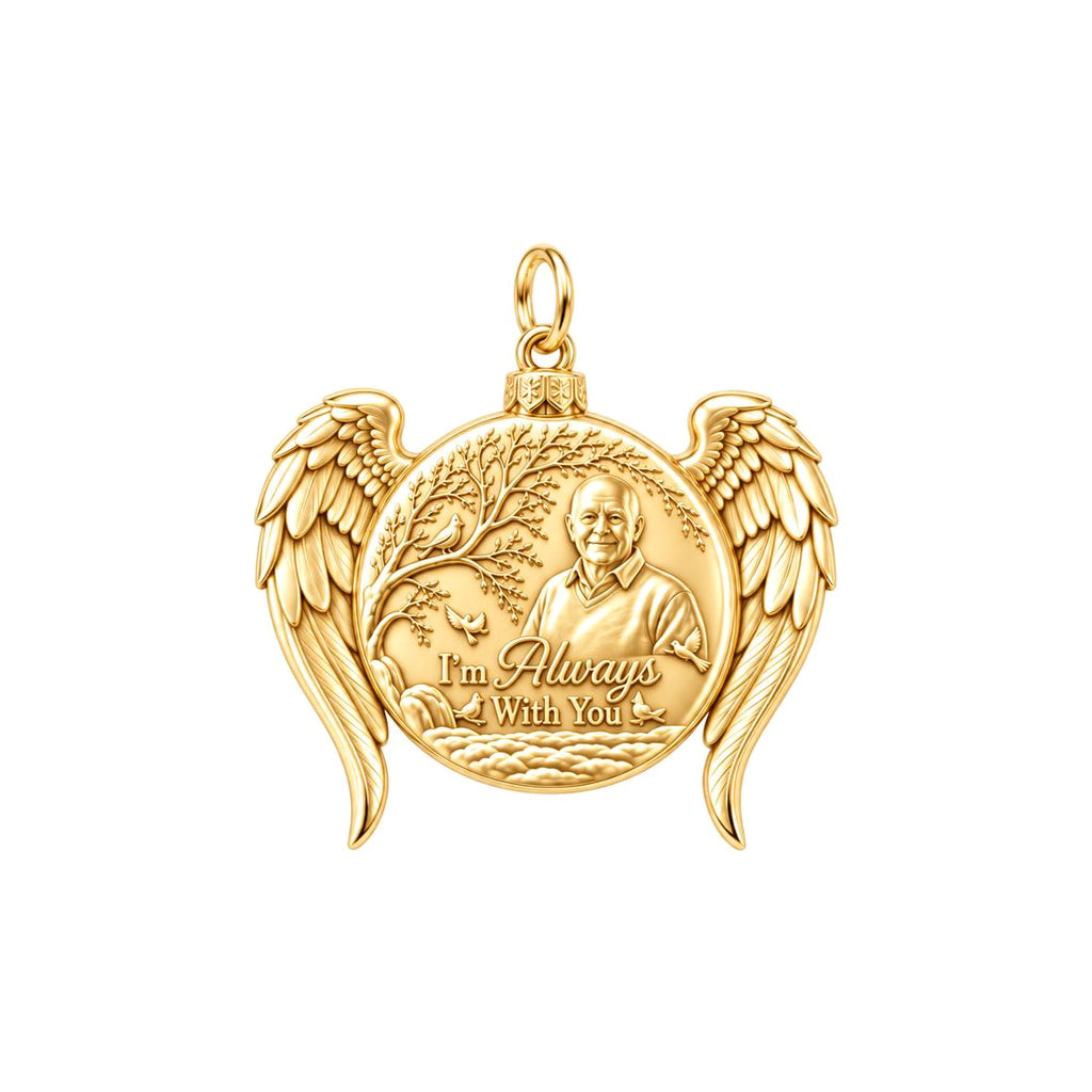 Heavenly Guardian Wings Charm Bracelet – Personalized Memorial Gift – 18K gold plated 2 cm charm, front view
