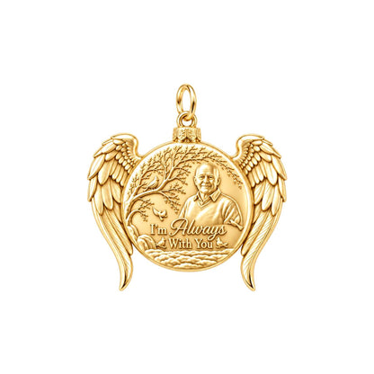 Heavenly Guardian Wings Charm Bracelet – Personalized Memorial Gift – 18K gold plated 2 cm charm, front view