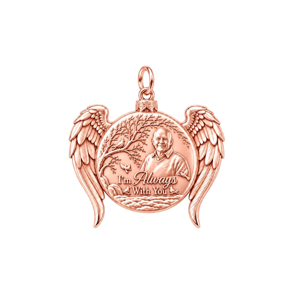 Heavenly Guardian Wings Charm Bracelet – Personalized Memorial Gift – rose gold 2 cm charm, front view