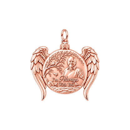 Heavenly Guardian Wings Charm Bracelet – Personalized Memorial Gift – rose gold 2 cm charm, front view
