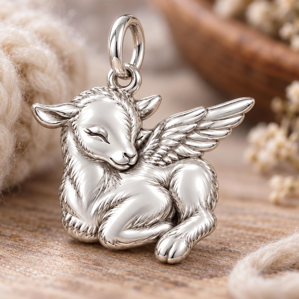 Heavenly Little Lamb Charm Bracelet – Personalized Mom Gift – macro detail of the charm