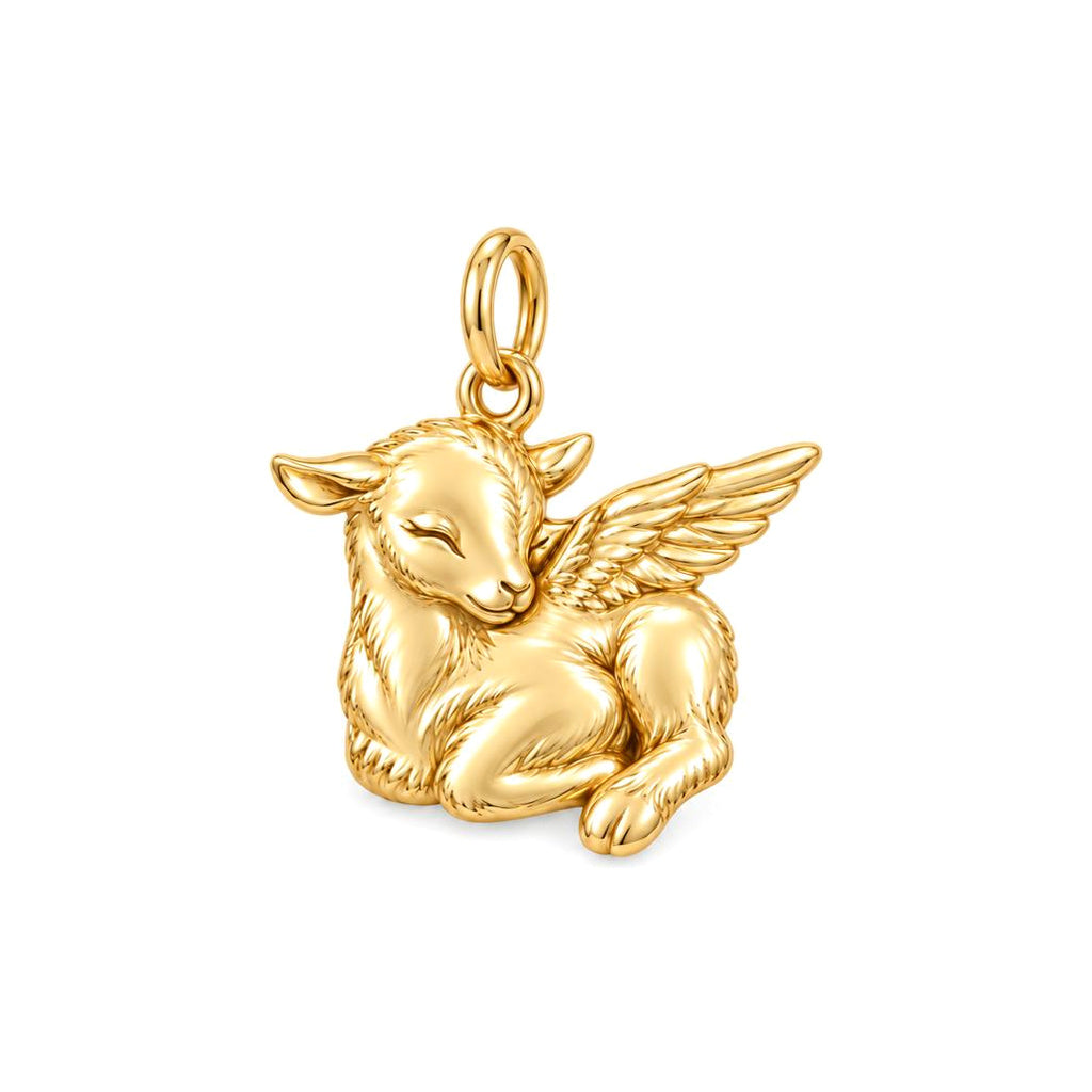 Heavenly Little Lamb Charm Bracelet – Personalized Mom Gift – 18K gold charm, front view