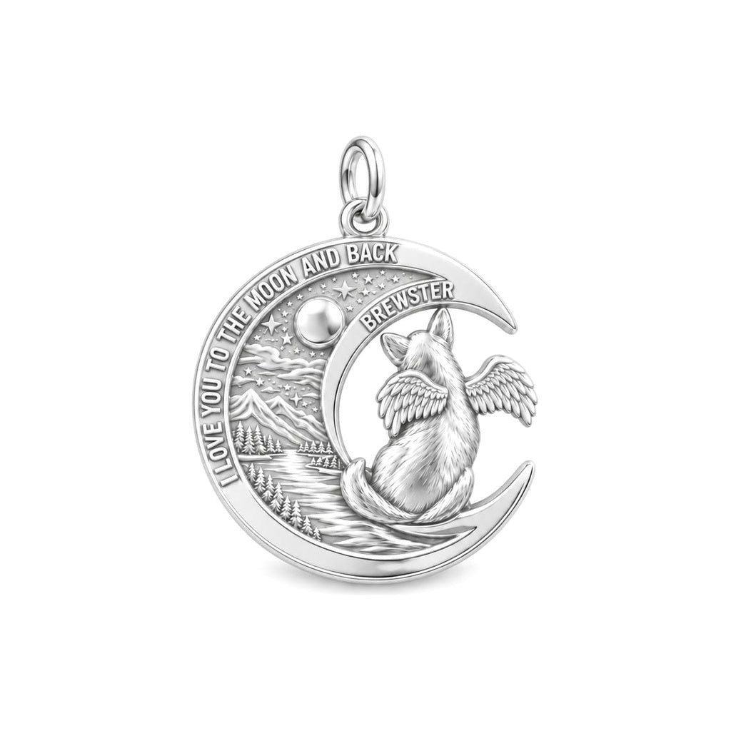 Heavenly Moon Guardian Charm Bracelet – Personalized Dog Mom Gift – silver plated 3 cm charm, front view