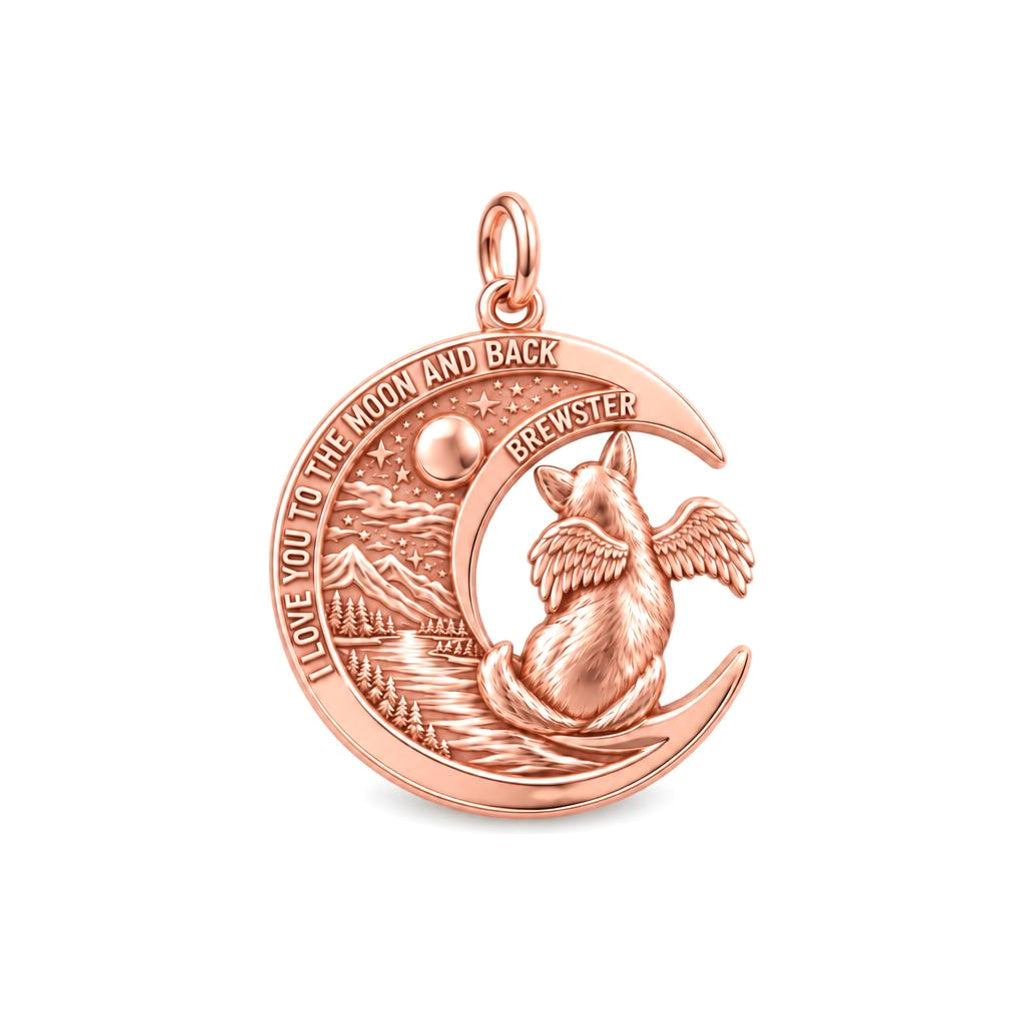 Heavenly Moon Guardian Charm Bracelet – Personalized Dog Mom Gift – rose gold 3 cm charm, front view