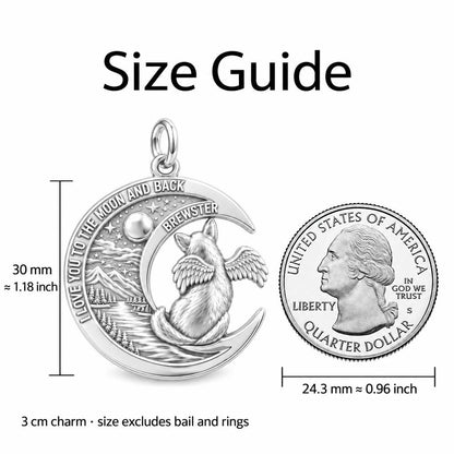 Heavenly Moon Guardian Charm Bracelet – Personalized Dog Mom Gift – size guide, 3 cm charm next to a quarter