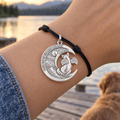 Heavenly Moon Guardian Charm Bracelet – Personalized Dog Mom Gift – worn on the wrist on a black cord bracelet