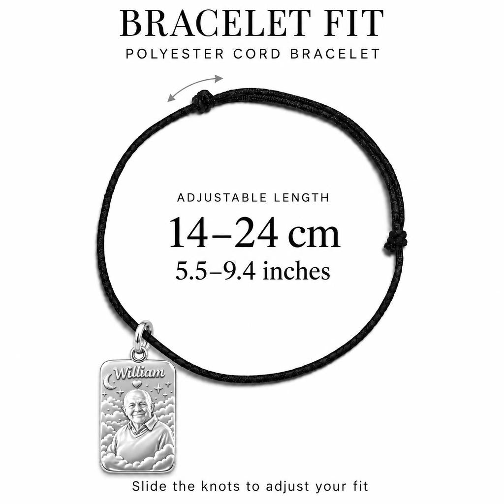 Heavenly Starry Night Charm Bracelet – Personalized Memorial Gift – adjustable black cord bracelet, 14–24 cm