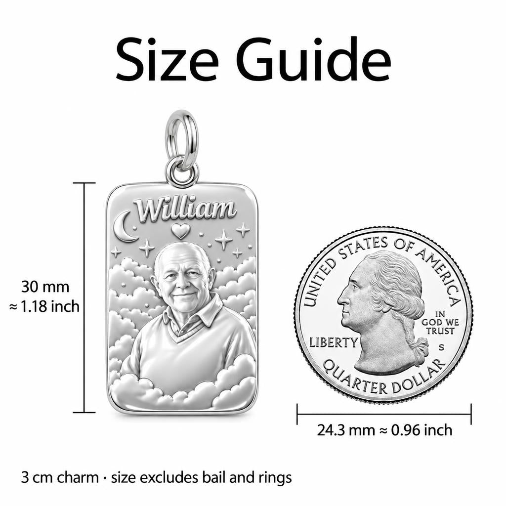 Heavenly Starry Night Charm Bracelet – Personalized Memorial Gift – size guide, 3 cm charm next to a quarter