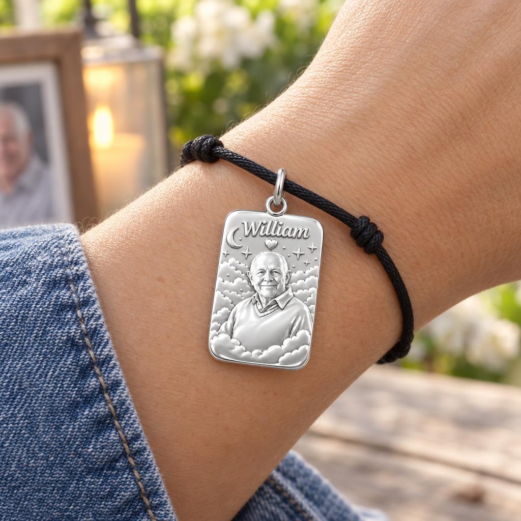 Heavenly Starry Night Charm Bracelet – Personalized Memorial Gift – worn on the wrist on a black cord bracelet