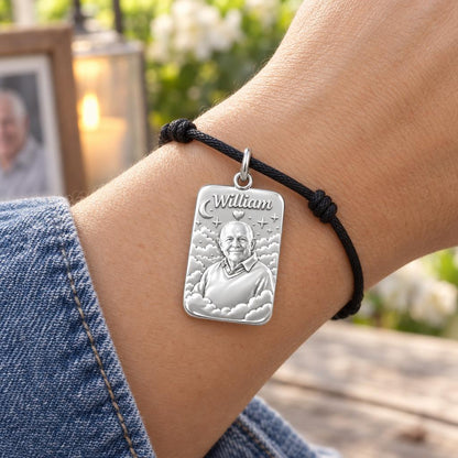 Heavenly Starry Night Charm Bracelet – Personalized Memorial Gift – worn on the wrist on a black cord bracelet