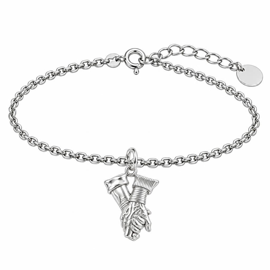 Held Together Custom Hand Charm Bracelet Set – silver, front view