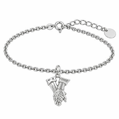 Held Together Custom Hand Charm Bracelet Set – silver, front view
