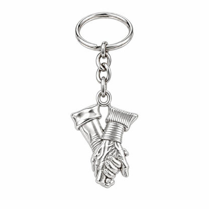 Held Together Custom Hand Charm Keychain – silver, front view