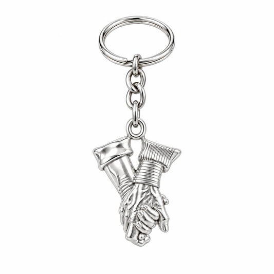 Held Together Custom Hand Charm Keychain – silver, front view
