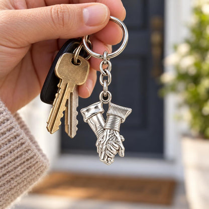 Held Together Custom Hand Charm Keychain – worn / in use