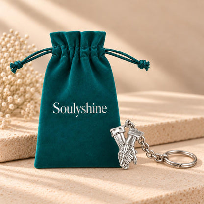 Held Together Custom Hand Charm Keychain – Soulyshine velvet gift pouch