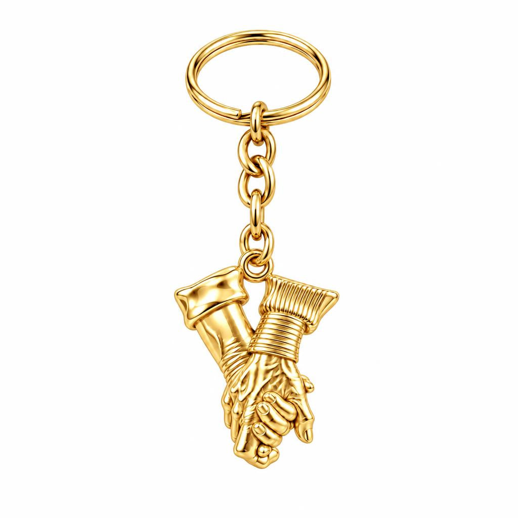 Held Together Custom Hand Charm Keychain – 18K gold, front view