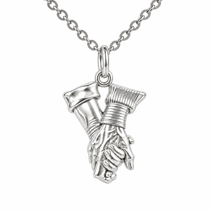 Held Together Custom Hand Charm Necklace Set – silver, front view