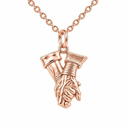 Held Together Custom Hand Charm Necklace Set – rose gold, front view