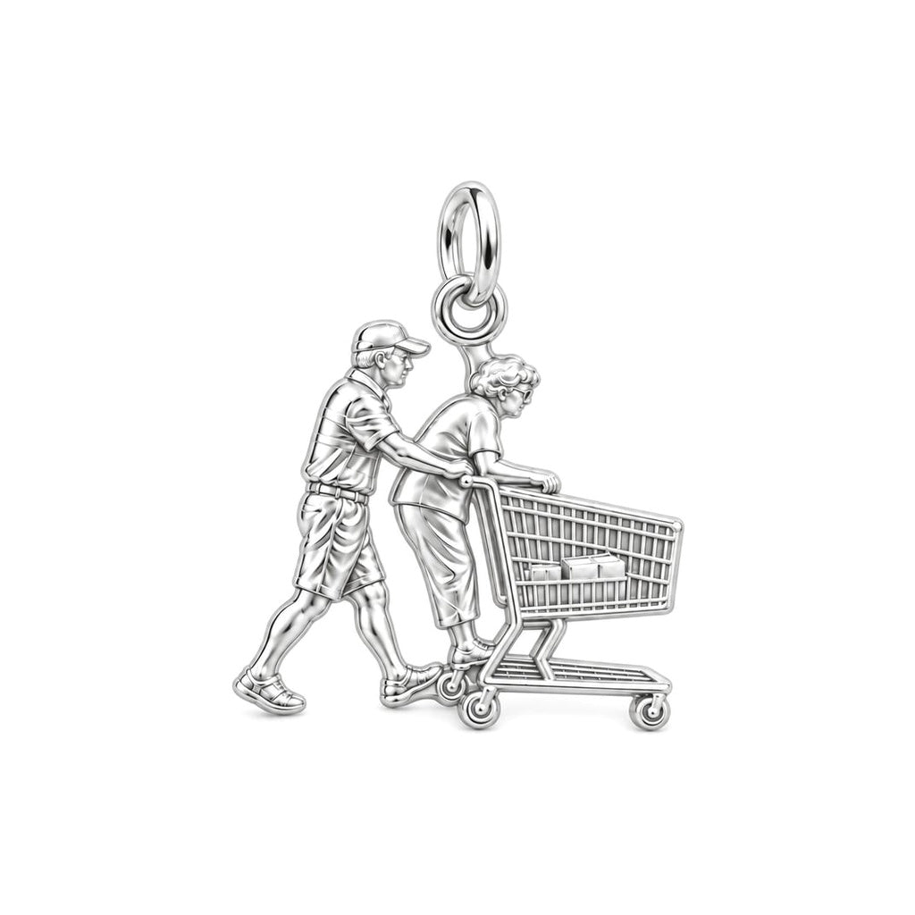 Helping Hand Shopping Charm Bracelet – Personalized Caregiver Gift – silver charm, front view